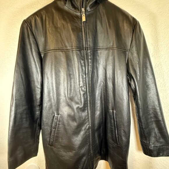 Wilson Leather Black Hooded Zip Front Jacket- Womens Size M - Picture 10 of 10